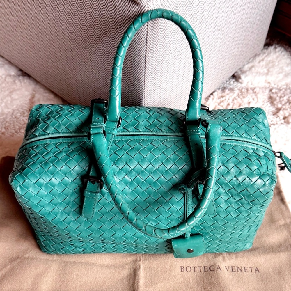 SOLD🎄Bottega Veneta montaigne teal green intrecciato satchel shoulder bag - Picture 5 of 15